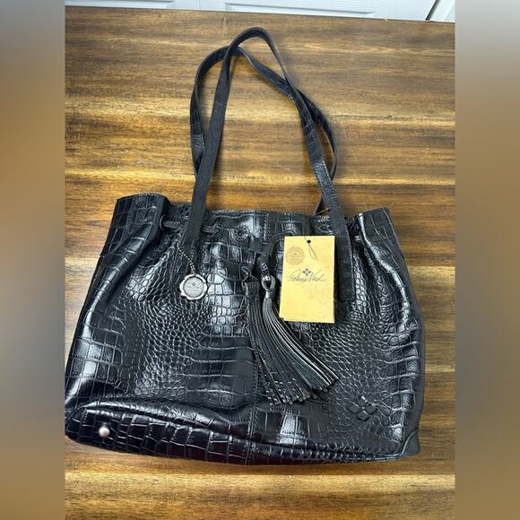 NWT Patricia Nash 10th Anniversary Blck Croc Soft Leather Drawstring Witney Tote - Picture 1 of 11